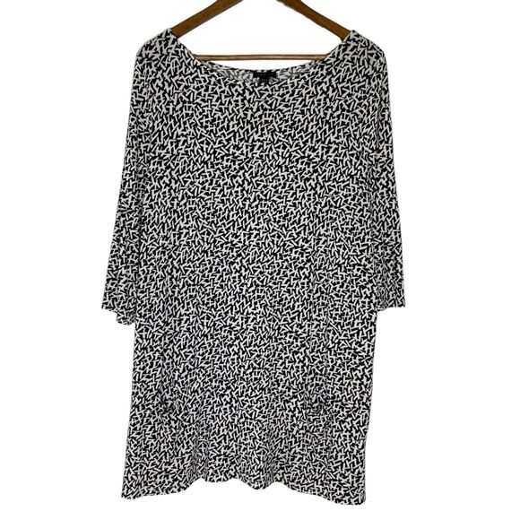 J Jill L Wearever Black & White Line Print Midi Dress Casual Modern Comfort - Picture 1 of 12